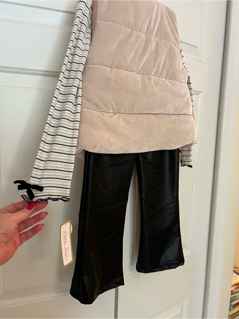 Little Lass Girls Sz 6 Quilted Vest, Shirt and Faux Leather Pants - 3 Piece Set - Picture 12 of 13